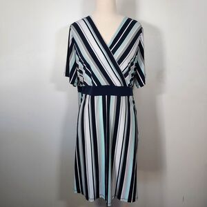 CJ Banks Dress Striped Stretch Womens Plus size 1X Surplice V Neck Short Sleeves